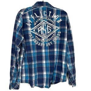 Affliction Blue Plaid Casual Button Down Shirt